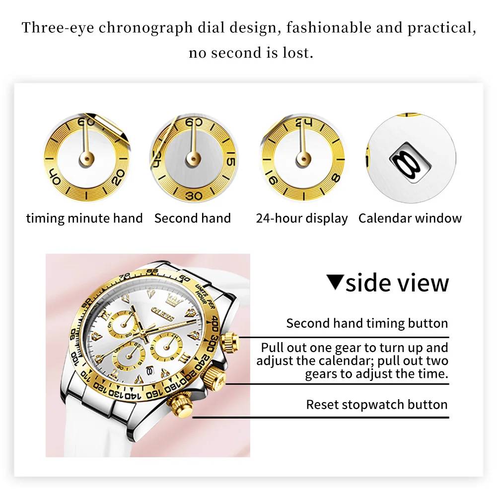 OLEVS 5618 Luxury Women's Quartz Watch - Silicone Band, Waterproof, Calendar Chronograph, Sports Design - Image 5
