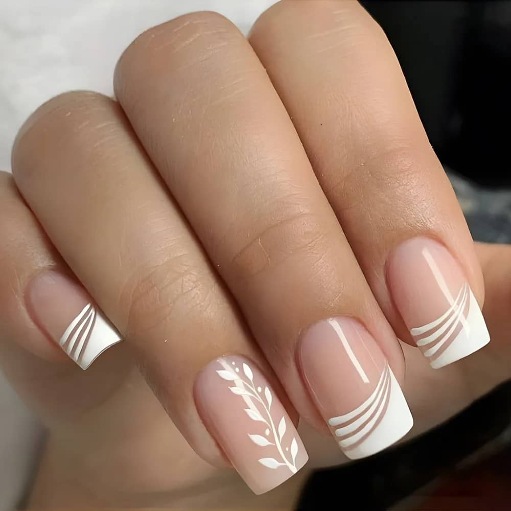 24Pcs Pink White Gradient French Press-On False Nails - Short Square Full Cover ABS Nail Tips with Jelly Glue for Easy Application - Image 2
