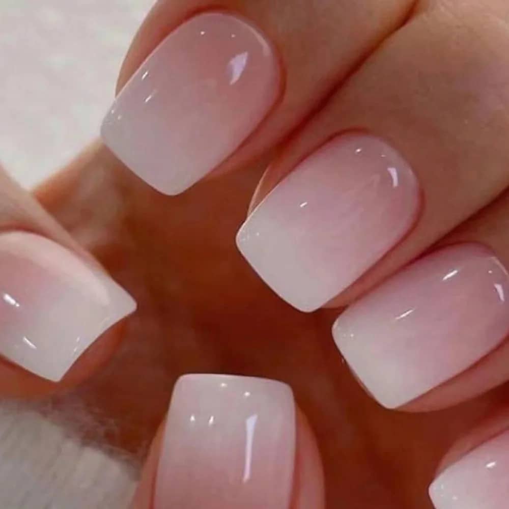 24Pcs Pink White Gradient French Press-On False Nails - Short Square Full Cover ABS Nail Tips with Jelly Glue for Easy Application - Image 5