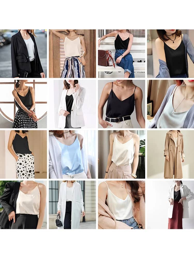 AOSSVIAO Women's Spaghetti Strap Halter Top - Sexy V-Neck Sleeveless Satin Silk Cami Tank for Summer, White, Sizes S-2XL - Image 6