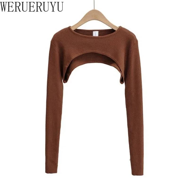 Women's Long Sleeve Crop Top - Y2k Aesthetic Knitted T-Shirt, O-Neck, Black/White, Spring/Autumn Fashion for a Chic Harajuku Look - Image 4