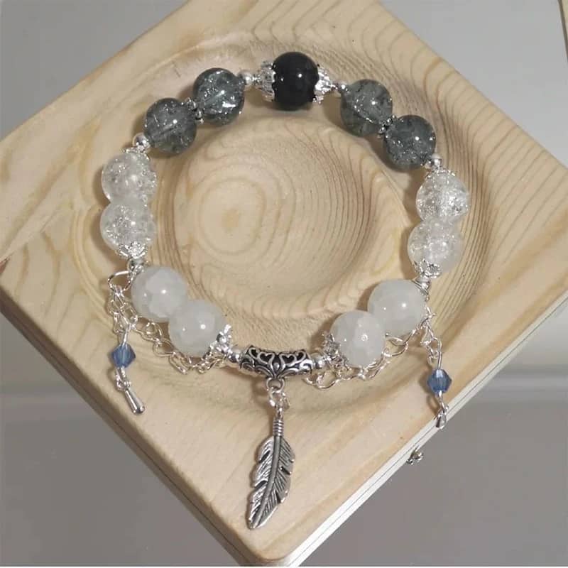 Fashion Feather Butterfly Beaded Bracelet for Women & Girls - Elegant Light Luxury Jewelry Gift, Handmade Glass Beads, Elastic 15cm - Image 5