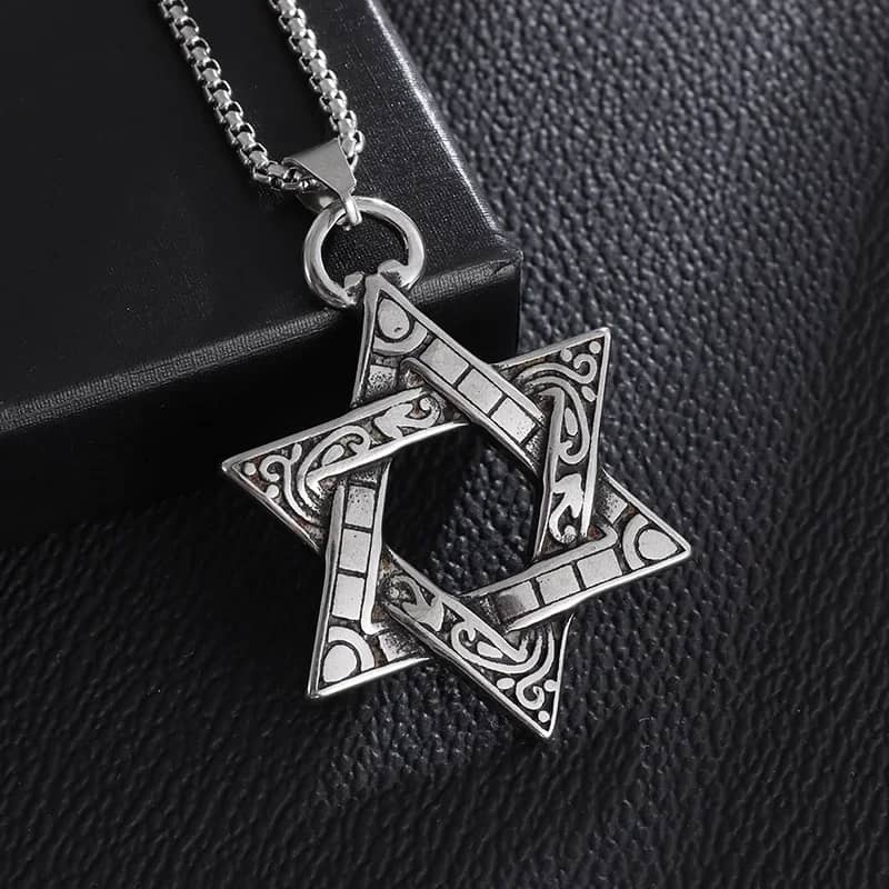 Stainless Steel Solomon Star of David Pendant Necklace for Men - Six-Pointed Jewish Star Jewelry, New Year Gift - Image 1