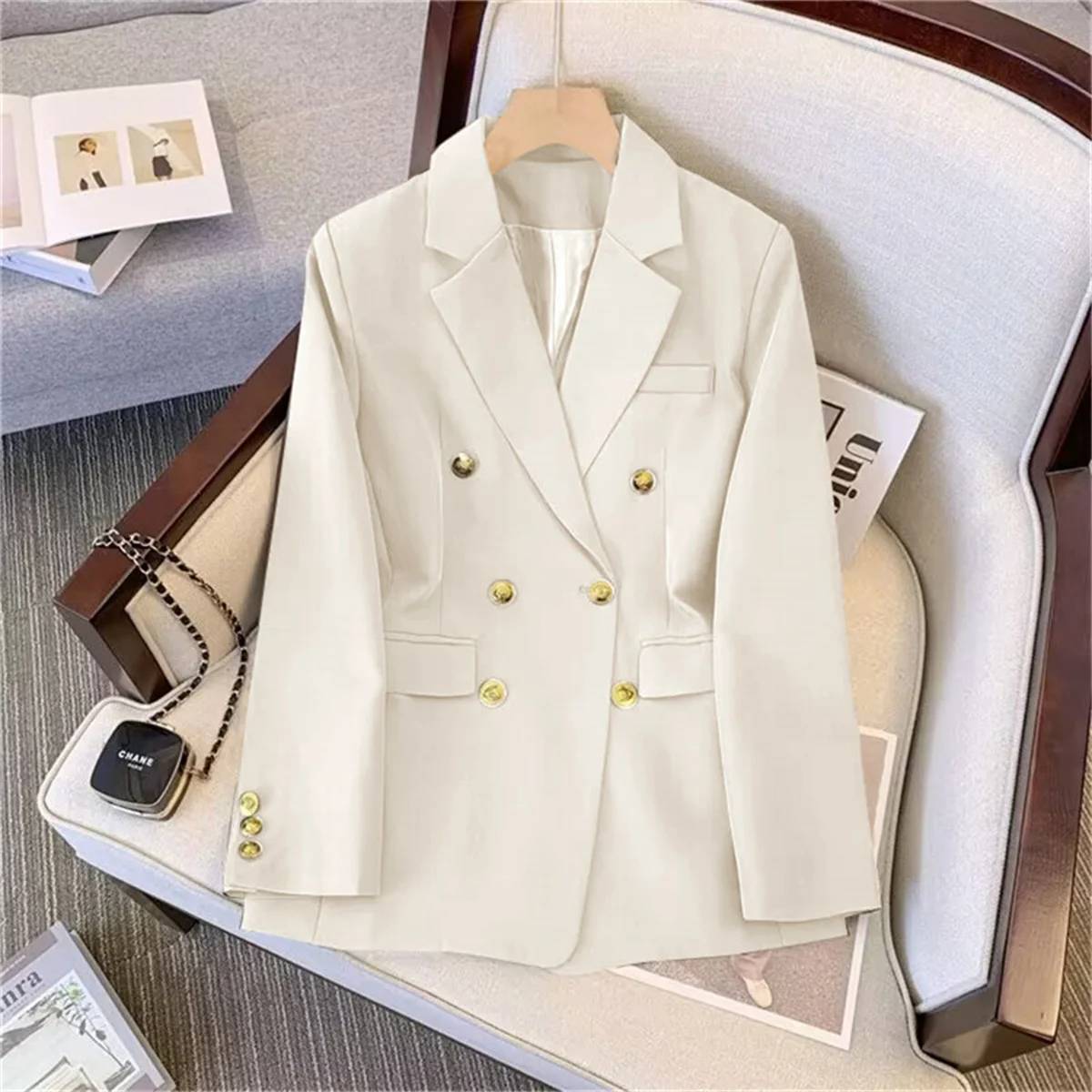 Women's Fashion Temperament Blazer - Long Sleeve Double Breasted Slim Fit Coat for Office Lady Casual Outwear, Perfect for Fall & Spring - Image 6