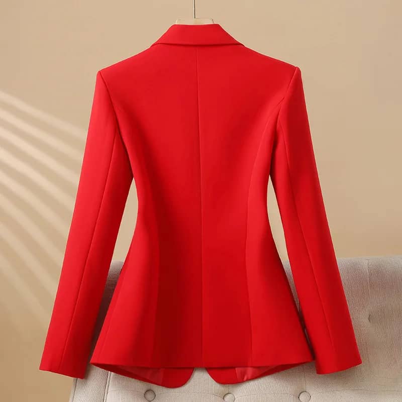 Women's Slim Fit Single Button Blazer Jacket - Elegant Red, Black, White Casual Office Coat for Autumn/Winter Fashion 2024 - Image 2