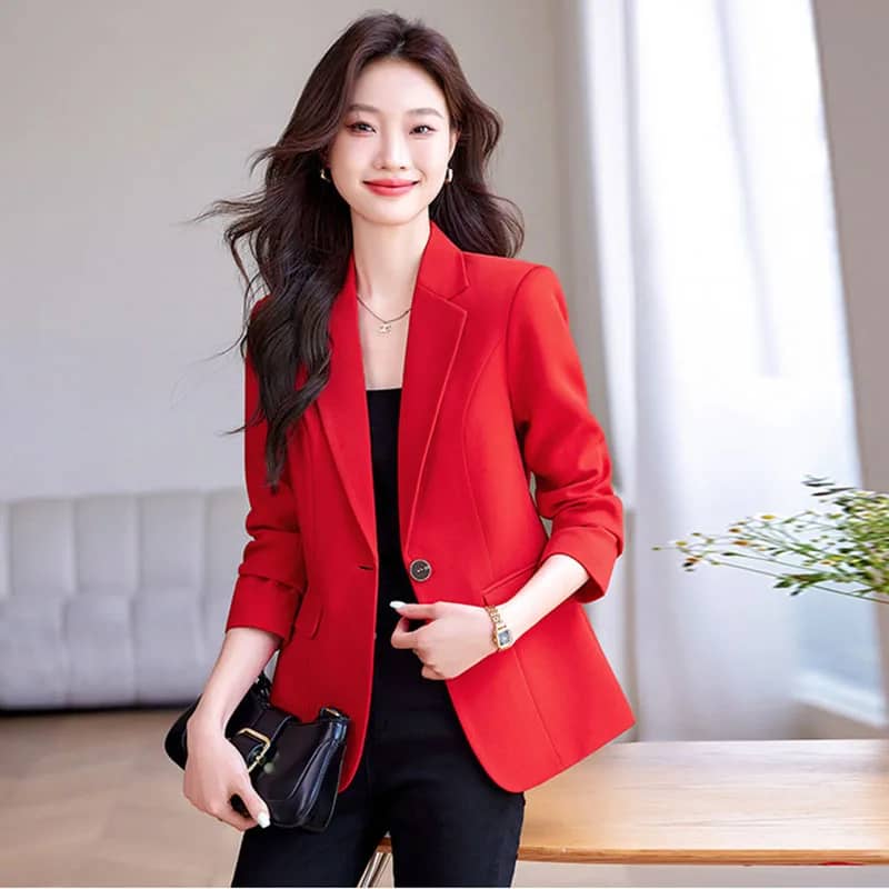 Women's Slim Fit Single Button Blazer Jacket - Elegant Red, Black, White Casual Office Coat for Autumn/Winter Fashion 2024 - Image 5