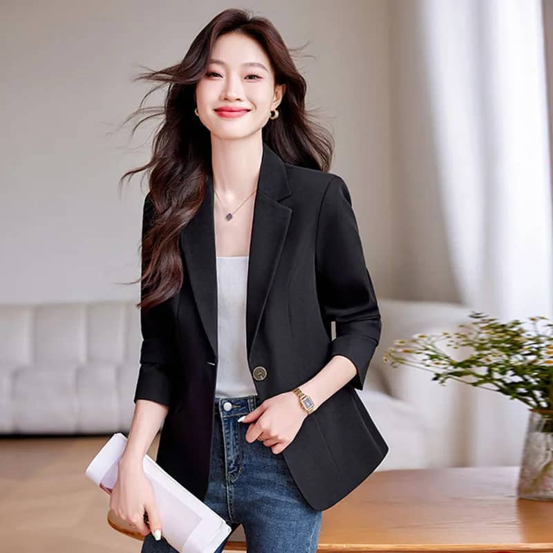 Women's Slim Fit Single Button Blazer Jacket - Elegant Red, Black, White Casual Office Coat for Autumn/Winter Fashion 2024 - Image 6