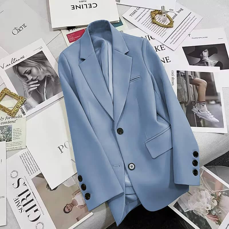 Elegant Korean Style Polyester Suit Jacket for Women - Versatile Casual Blazer with Single Button Closure, Long Sleeves, Perfect for Spring & Autumn Fashion - Image 3