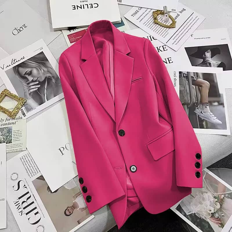 Elegant Korean Style Polyester Suit Jacket for Women - Versatile Casual Blazer with Single Button Closure, Long Sleeves, Perfect for Spring & Autumn Fashion - Image 1