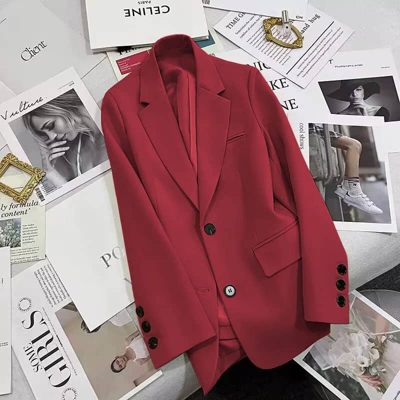 Elegant Korean Style Polyester Suit Jacket for Women - Versatile Casual Blazer with Single Button Closure, Long Sleeves, Perfect for Spring & Autumn Fashion - Image 4