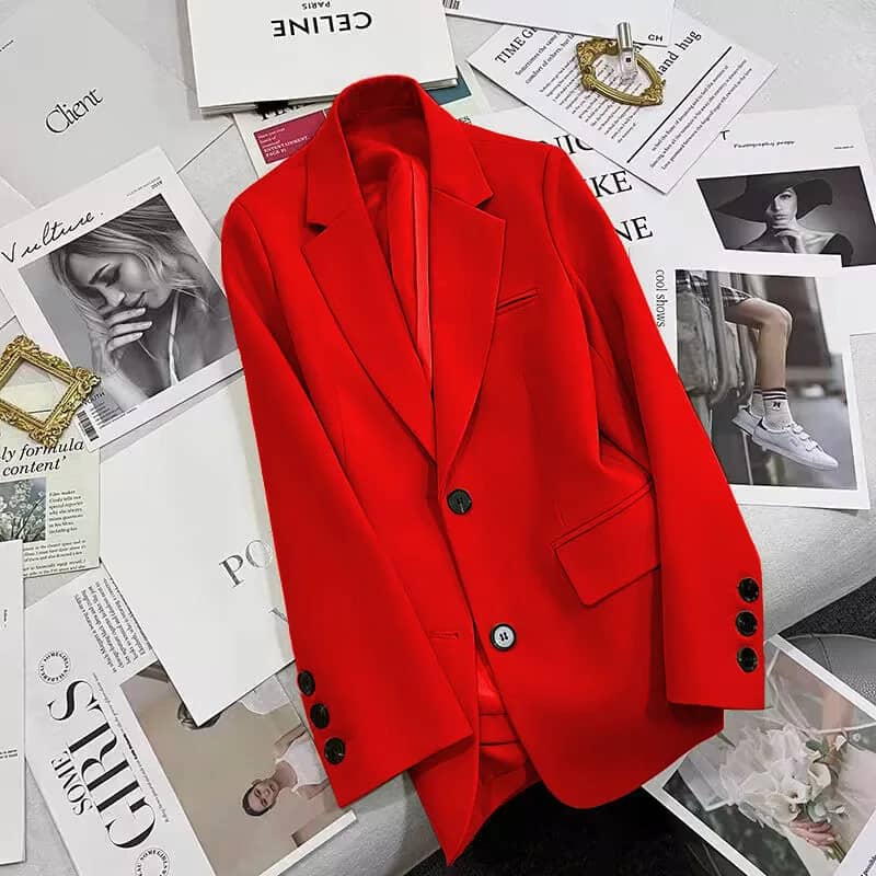 Elegant Korean Style Polyester Suit Jacket for Women - Versatile Casual Blazer with Single Button Closure, Long Sleeves, Perfect for Spring & Autumn Fashion - Image 5