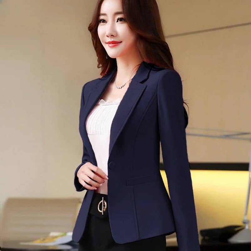 Women's Pink Slim Fit Blazer Jacket - Korean Style Casual Chic Elegant Short Sleeve Top for Spring/Autumn - Image 3
