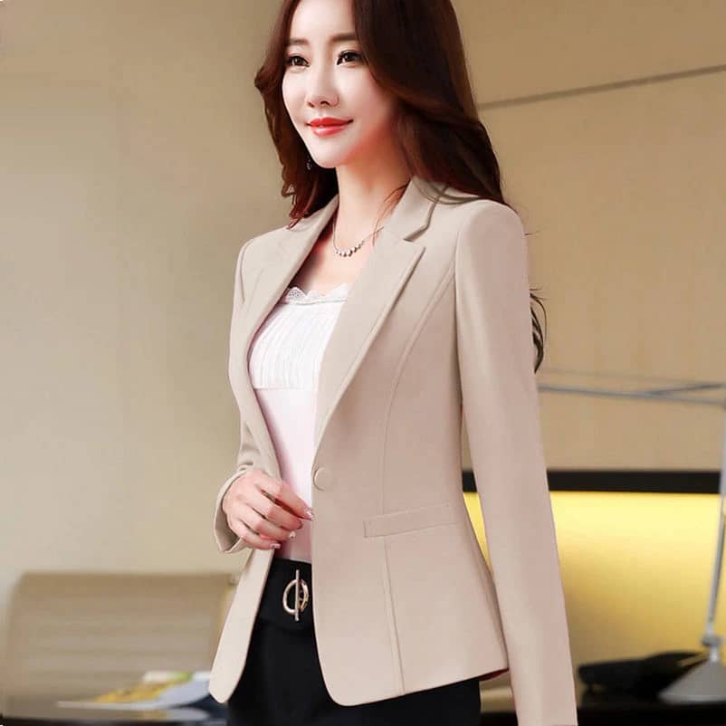 Women's Pink Slim Fit Blazer Jacket - Korean Style Casual Chic Elegant Short Sleeve Top for Spring/Autumn - Image 4