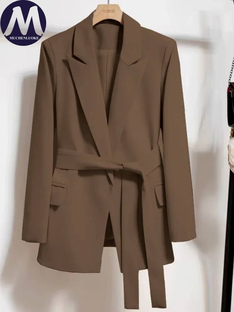 Women's Long Sleeve Lace-Up Blazer Top - Loose Fit Casual Office Wear, Korean Fashion Style for Spring & Autumn - Image 5