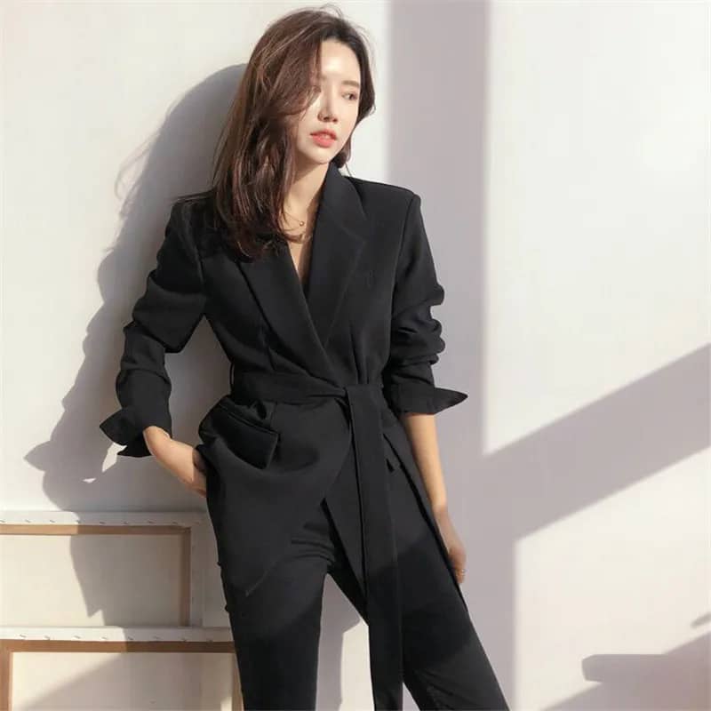 Women's Pink Korean Style Blazer Jacket - Medium Length, British Casual Personality, Spring/Autumn Fashion with Belt Detail - Image 3
