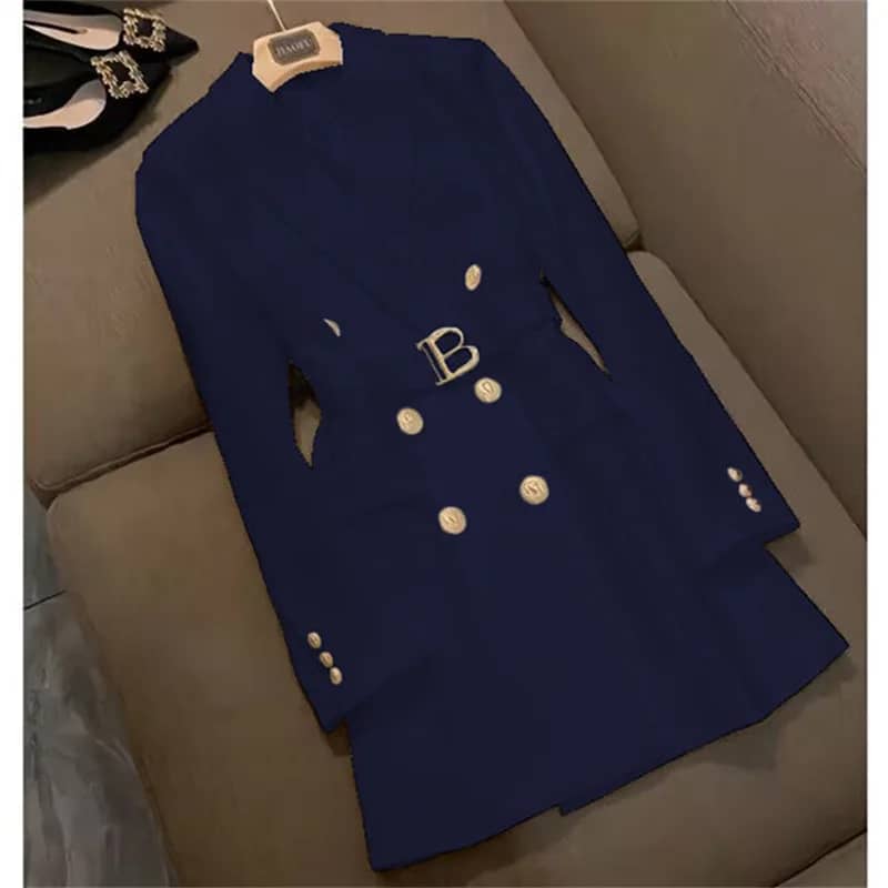 Elegant Women's Double Breasted Long Coat - British Style Suit Collar Windbreaker for Spring Commuting, Polyester, 50-65cm Length - Image 3