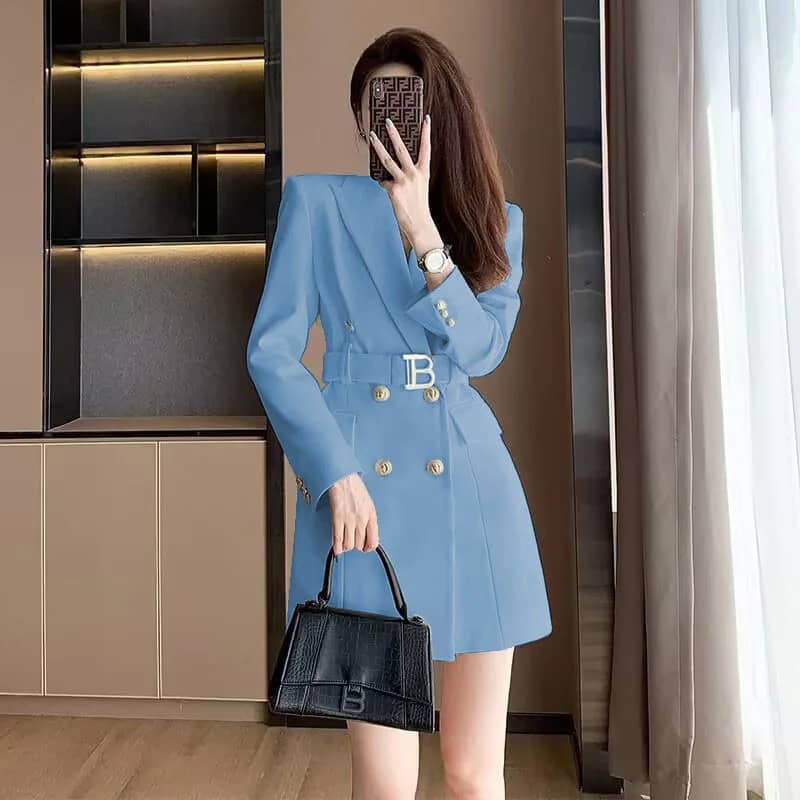 Korean Style Slimming Women's Double-Breasted Blazer Jacket - Polyester Casual Slim Fit Waist-Cinched Spring Autumn Outerwear - Image 4