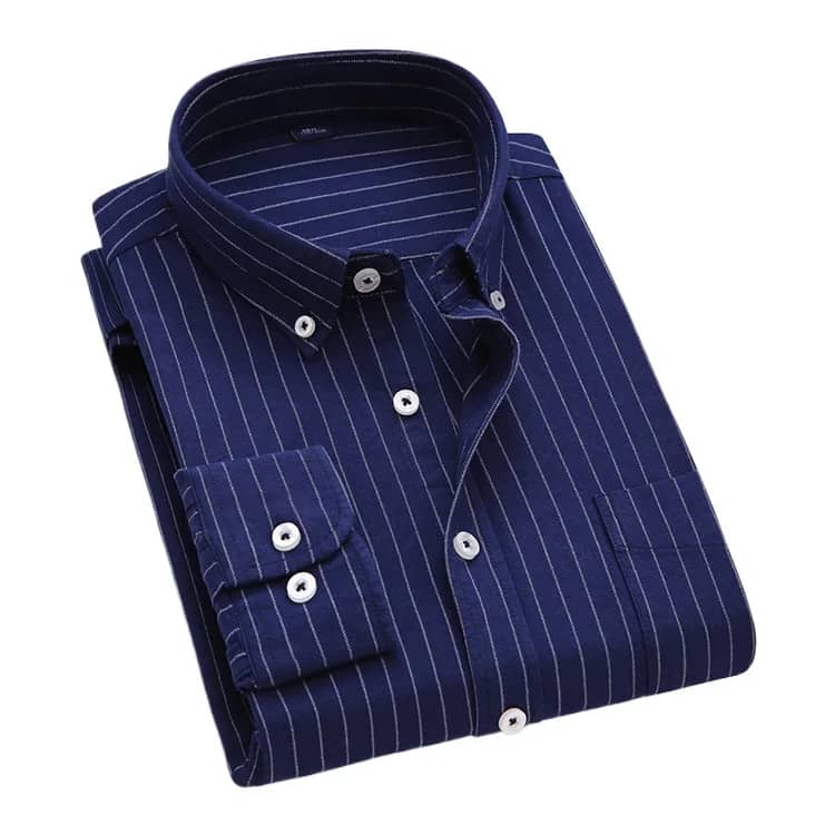 Men's Korean Style Oxford Cotton Long Sleeve Shirt - Versatile Striped Pattern, No Ironing Casual Wear for Youth - Image 5