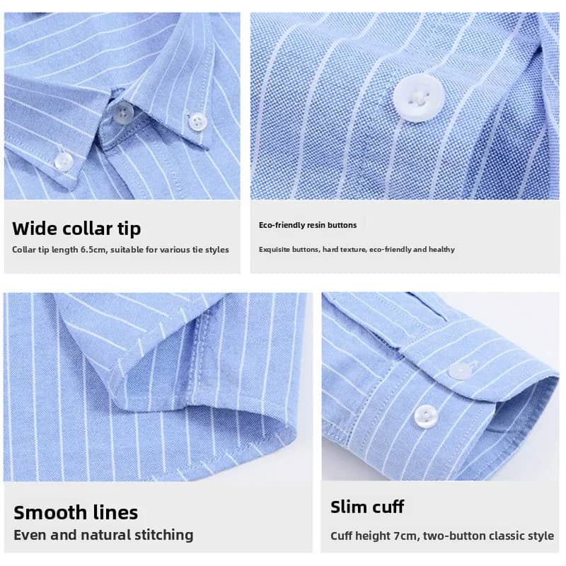 Men's Korean Style Oxford Cotton Long Sleeve Shirt - Versatile Striped Pattern, No Ironing Casual Wear for Youth - Image 2