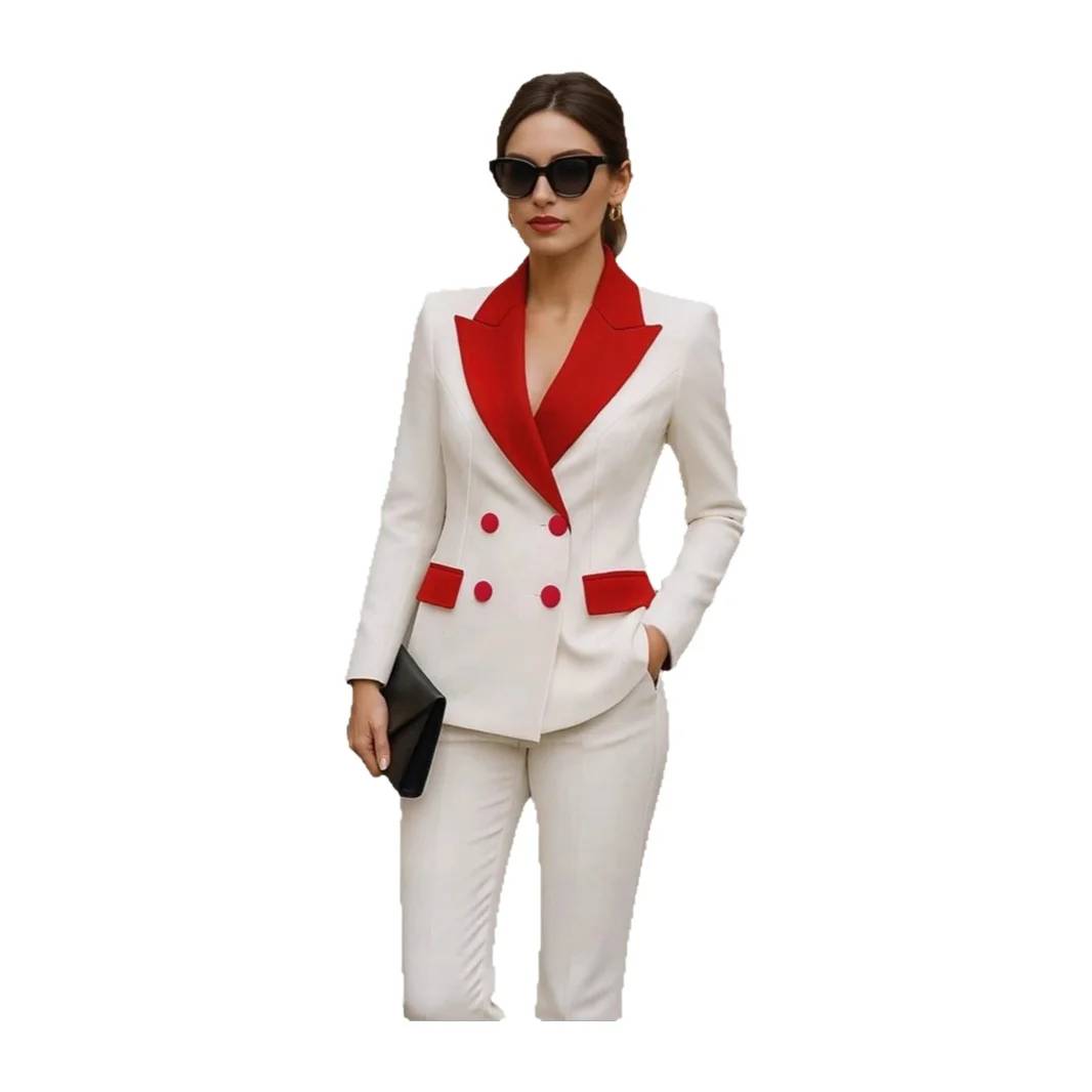 Women's Patchwork Long Sleeve Suit Jacket Set - Autumn/Winter Polyester Blend, Comfortable Casual Commute Style, Double-Breasted, Color Block, Petal Sleeves - Image 6