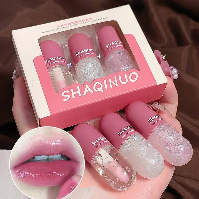 3PCS Crystal Jelly Lip Gloss Set - Color Changing & Glitter Transparent Glass Lip Oil for Moisturizing, Non-Greasy, Long-Lasting Shine - Image 1
