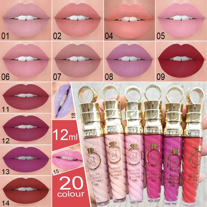 20 Colors Matte & Shimmer Lipstick Set - Long-Lasting Waterproof Lip Gloss for Women, Nude Glitter Red Lip Tint Beauty Makeup - Image 1