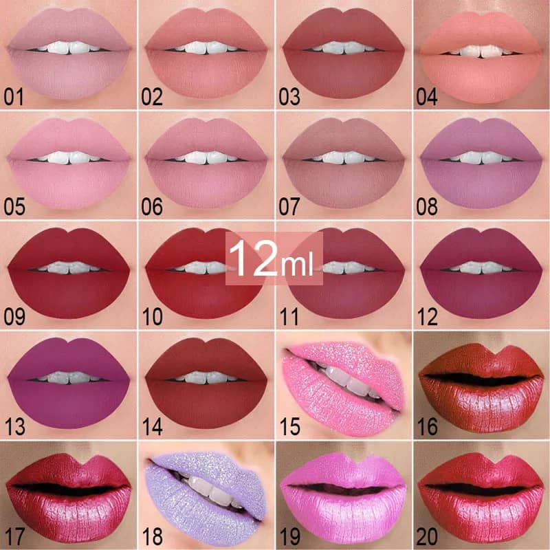 20 Colors Matte & Shimmer Lipstick Set - Long-Lasting Waterproof Lip Gloss for Women, Nude Glitter Red Lip Tint Beauty Makeup - Image 3