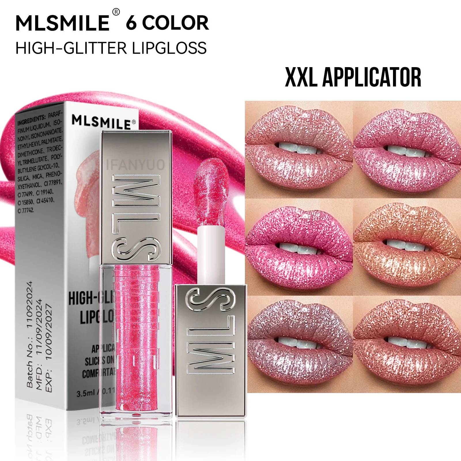 Sparkling Diamond Liquid Lip Gloss with Shimmer and Glitter, Big Brush Plumper Oil for a High-Gloss, Pearly Finish - 6 Colors Available - Image 2