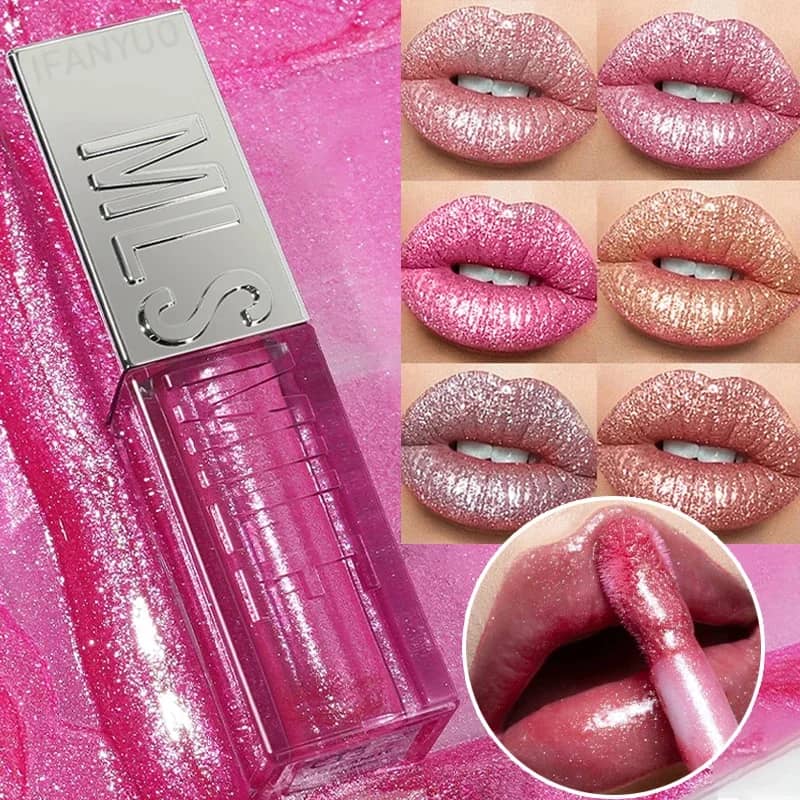 Sparkling Diamond Liquid Lip Gloss with Shimmer and Glitter, Big Brush Plumper Oil for a High-Gloss, Pearly Finish - 6 Colors Available - Image 1
