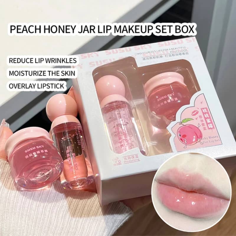 SUSU SKY Peach Honey Jar Lip Makeup Kit - Moisturizing & Nourishing Lip Care Set for Soft, Hydrated Lips - Image 2
