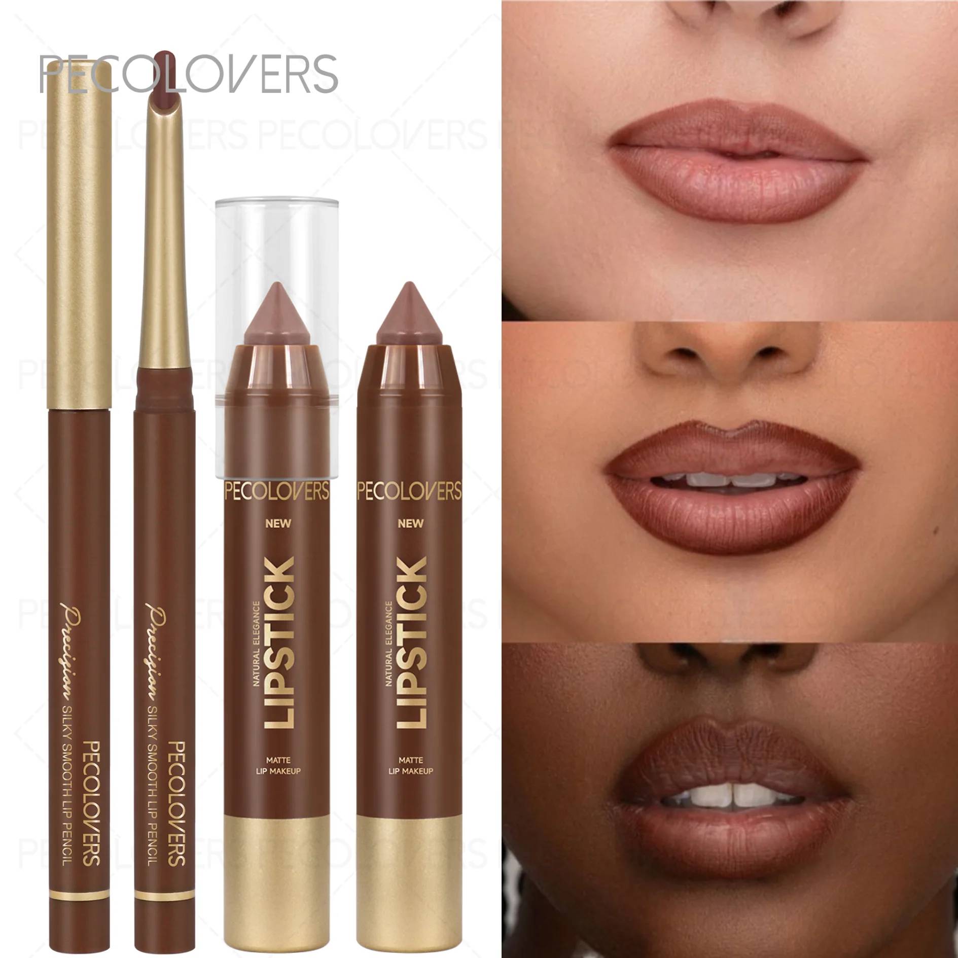 2PCS Brown Lip Liner & Matte Lip Crayon Set - Waterproof Long-Lasting Makeup for All Styles - Image 2
