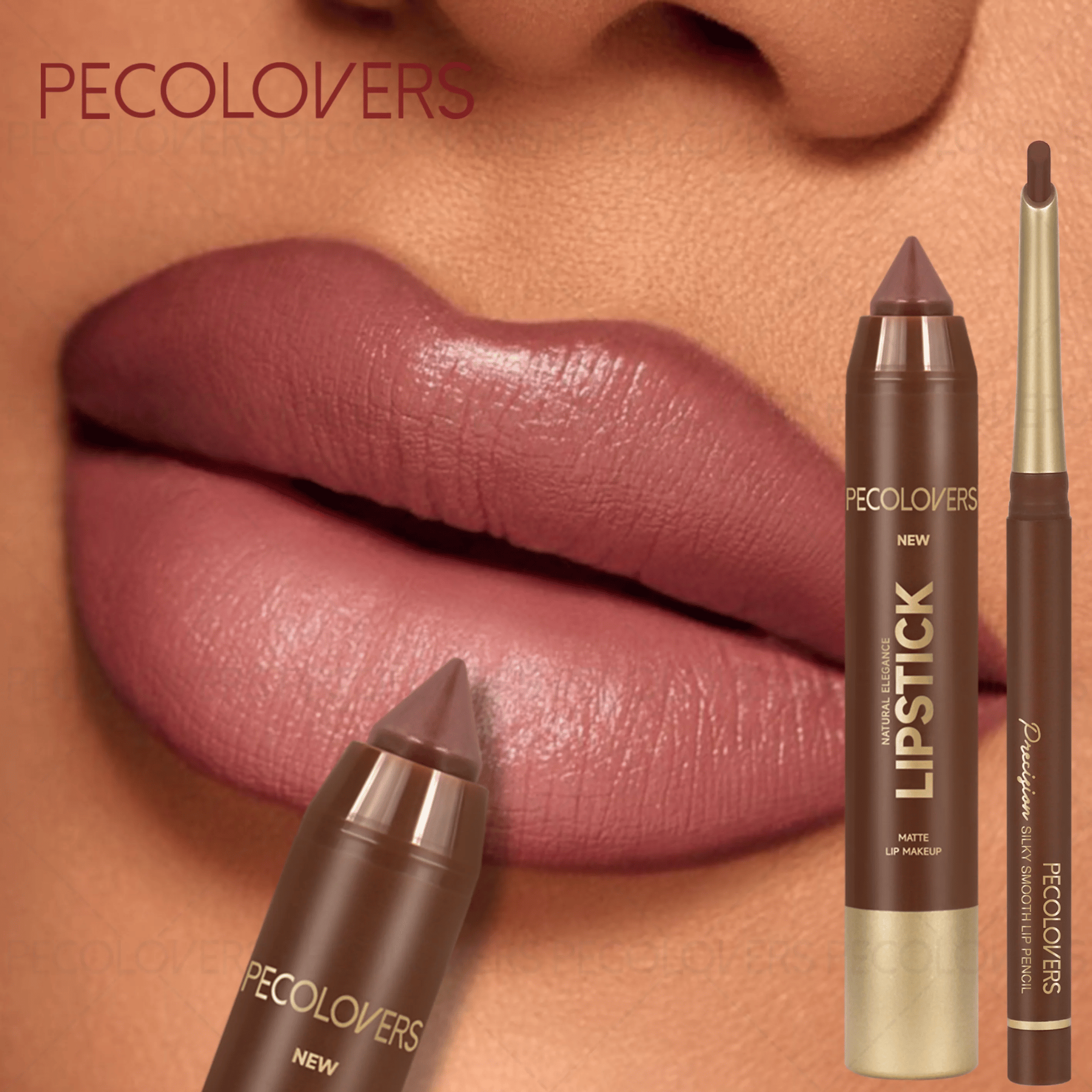 2PCS Brown Lip Liner & Matte Lip Crayon Set - Waterproof Long-Lasting Makeup for All Styles - Image 1