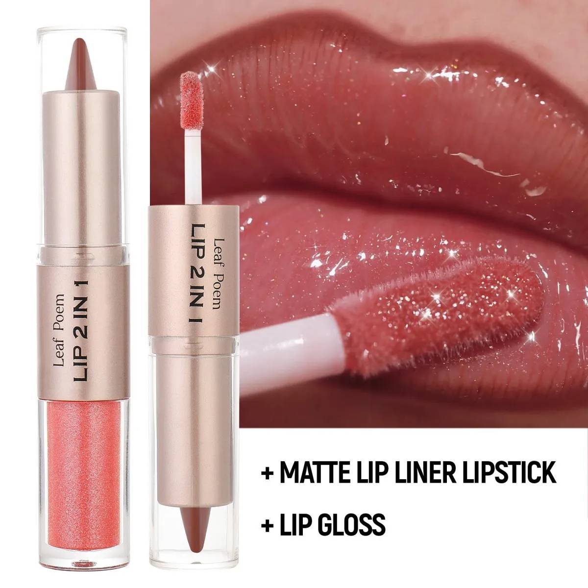 2-in-1 Gradient Lipliner Pen & Lip Gloss - Nude Brown Matte Lip Liner with Mirror Finish, Waterproof, Non-Stick, Long-Lasting Makeup for Stunning Lips - Image 5