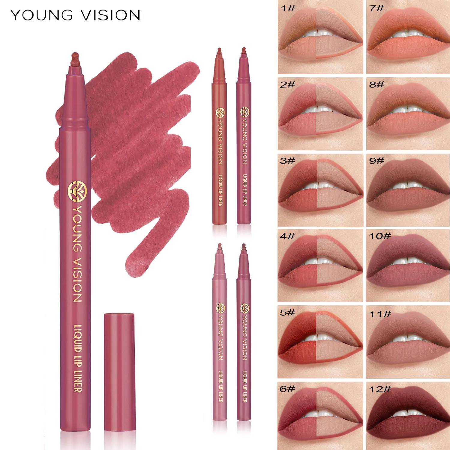 12 Color Matte Liquid Lipliner Set - Waterproof Fog Surface Lip Glaze with Sponge Gourd Head Applicator for Natural Red Tones - Image 1