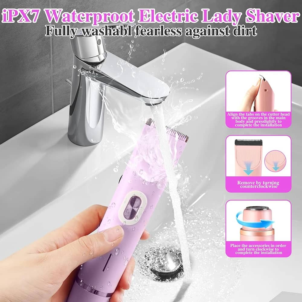Women's Waterproof Electric Shaver & Bikini Trimmer - Dual Head, Painless Body Hair Removal for Legs, Underarms, Face - 3/6mm Comb Guide, USB Rechargeable - Image 6