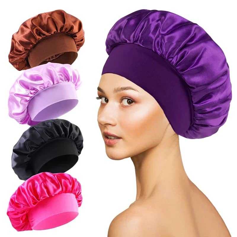 Large Satin Lined Bonnet for Long Hair - Soft Silk Sleep Cap for Women, Breathable, Comfortable Fit, Prevents Hair Breakage, Ideal for Sleeping, Showering, Makeup - Image 1