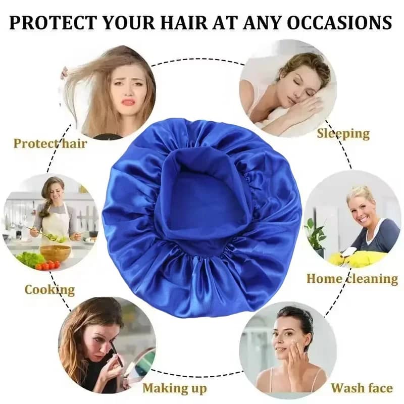 Large Satin Lined Bonnet for Long Hair - Soft Silk Sleep Cap for Women, Breathable, Comfortable Fit, Prevents Hair Breakage, Ideal for Sleeping, Showering, Makeup - Image 4