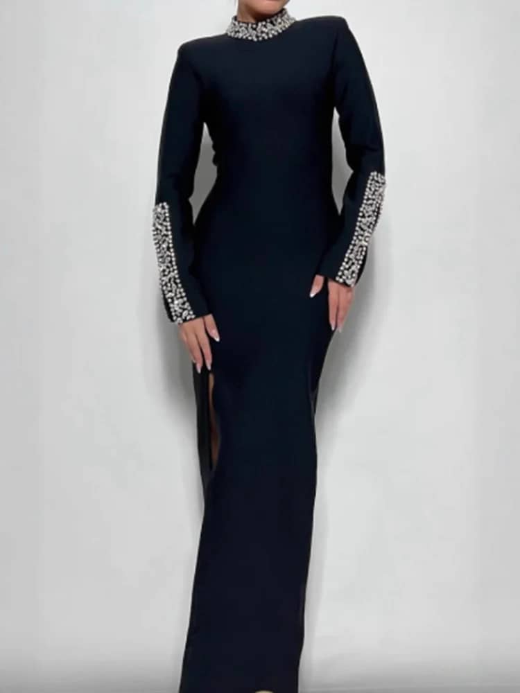 Women's Elegant Sequins Evening Dress - Luxurious Crew Neck, High Waist Split Maxi Gown for Prom, Parties, and Special Occasions - Image 4