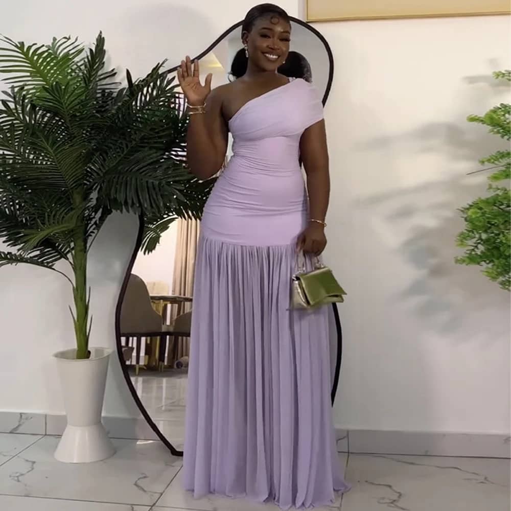 Elegant Women's Maxi Dress: Sexy Off-Shoulder One-Sleeve Mesh Slit Design for Parties, Holidays, and Club Nights - Image 5