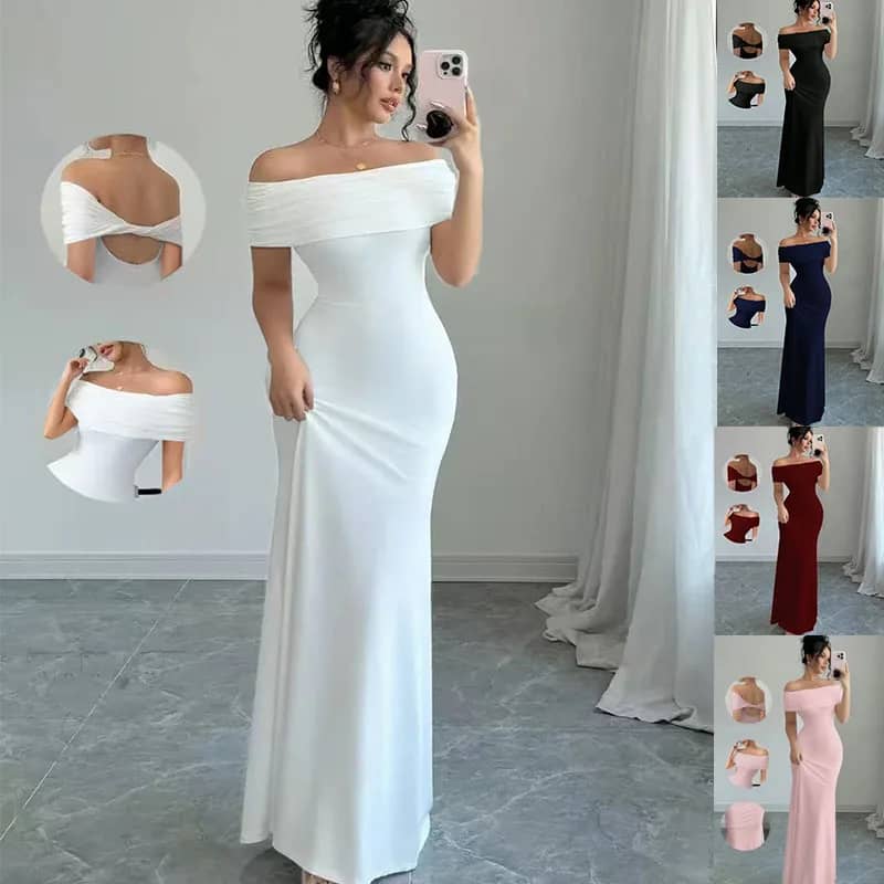 Women's Off-Shoulder Sleeveless Sexy Bodycon Midi Party Dress, Elegant Bandage Cocktail Dress for Night Out Events - Image 1