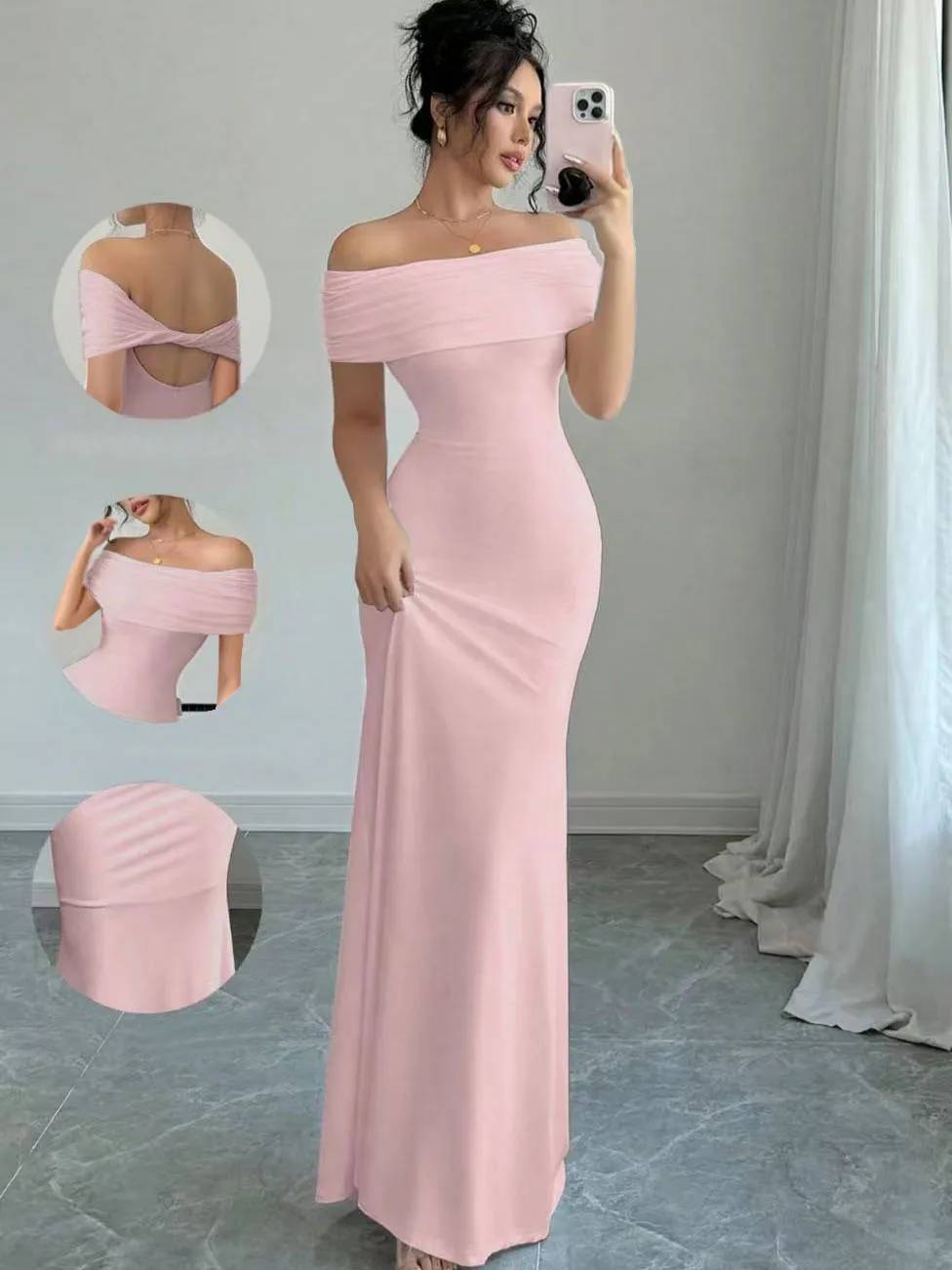 Women's Off-Shoulder Sleeveless Sexy Bodycon Midi Party Dress, Elegant Bandage Cocktail Dress for Night Out Events - Image 2