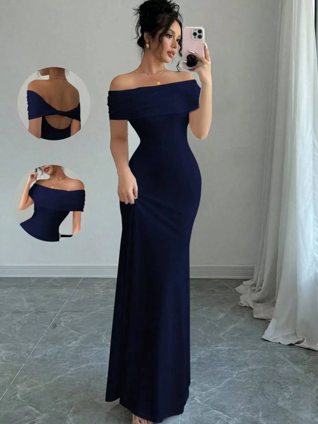 Women's Off-Shoulder Sleeveless Sexy Bodycon Midi Party Dress, Elegant Bandage Cocktail Dress for Night Out Events - Image 4