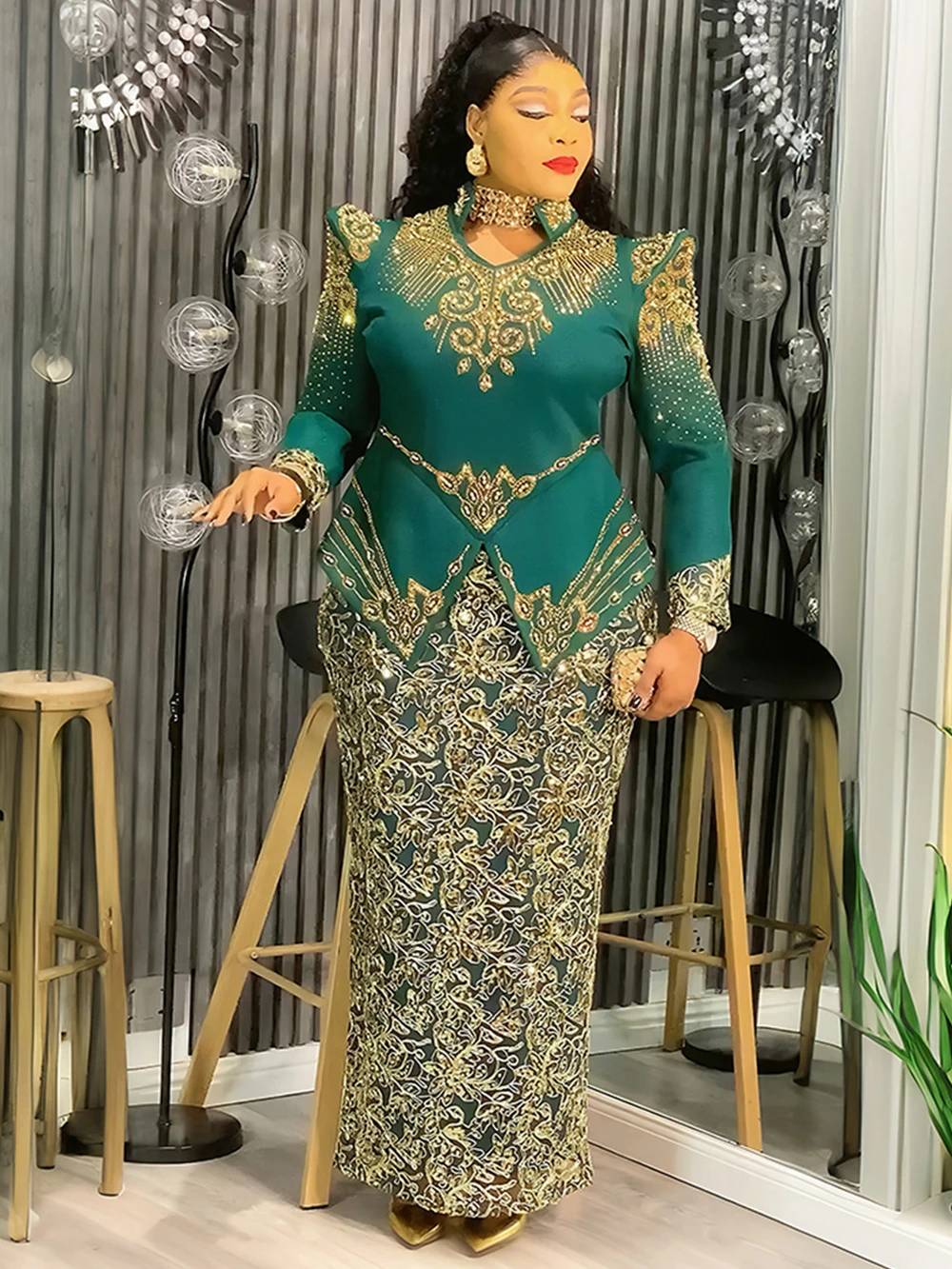 Luxury African Ankara Dashiki Maxi Dress for Women - Elegant Long Sleeve Wedding Party Gown, Plus Size Fashion Apparel - Image 1