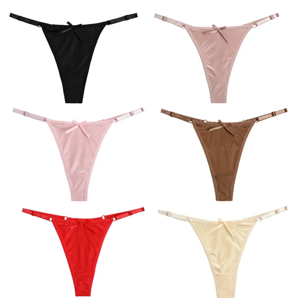Women's Seamless Satin G-String Thong Panties with Adjustable Bow Detail - Low Rise, Comfortable Briefs for Everyday Wear - Image 6