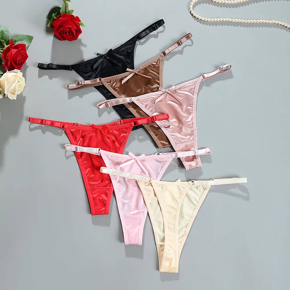 Women's Seamless Satin G-String Thong Panties with Adjustable Bow Detail - Low Rise, Comfortable Briefs for Everyday Wear - Image 3