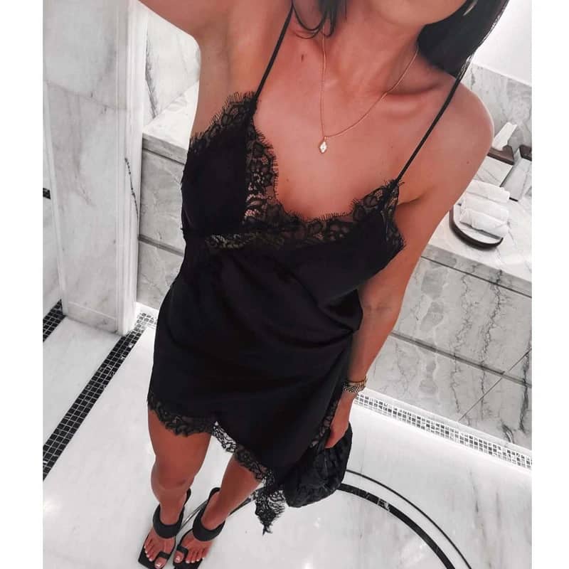 Women's Black Lace Slip Dress 2025 - Backless Asymmetric Party Dress, Satin Sexy Summer Mini Dress for Women - Image 2