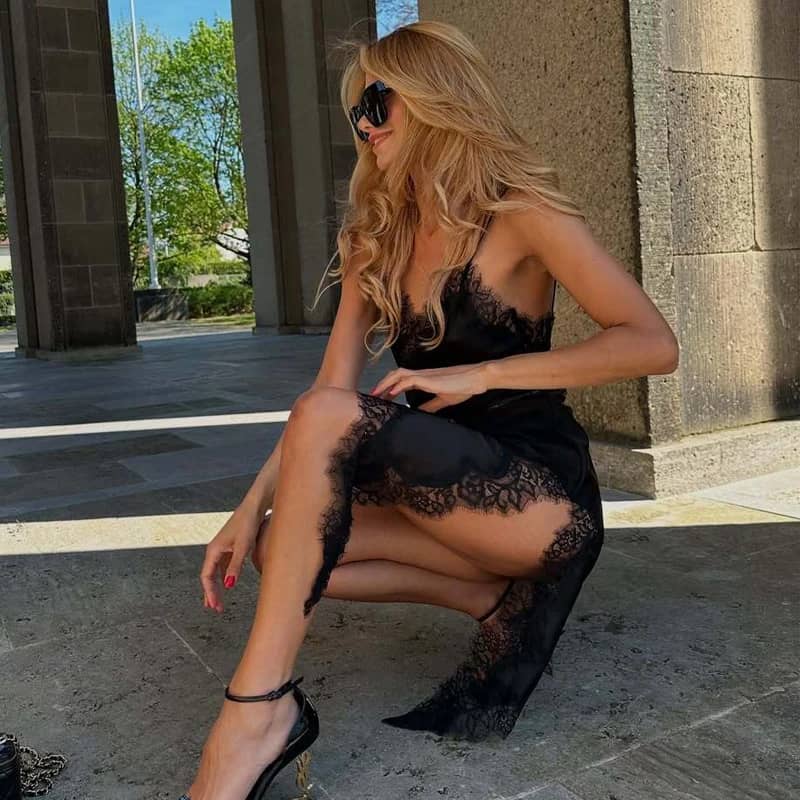 Women's Black Lace Slip Dress 2025 - Backless Asymmetric Party Dress, Satin Sexy Summer Mini Dress for Women - Image 6