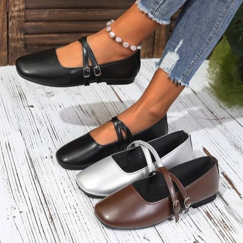 Women's Classic Retro Mary Jane Flat Shoes - Fashionable Square Toe Casual Work Shoes with Straight Buckle, Shallow Mouth Design for Everyday Comfort - Image 1