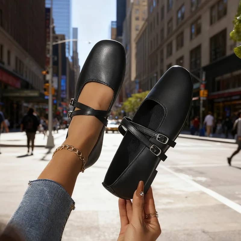 Women's Classic Retro Mary Jane Flat Shoes - Fashionable Square Toe Casual Work Shoes with Straight Buckle, Shallow Mouth Design for Everyday Comfort - Image 3