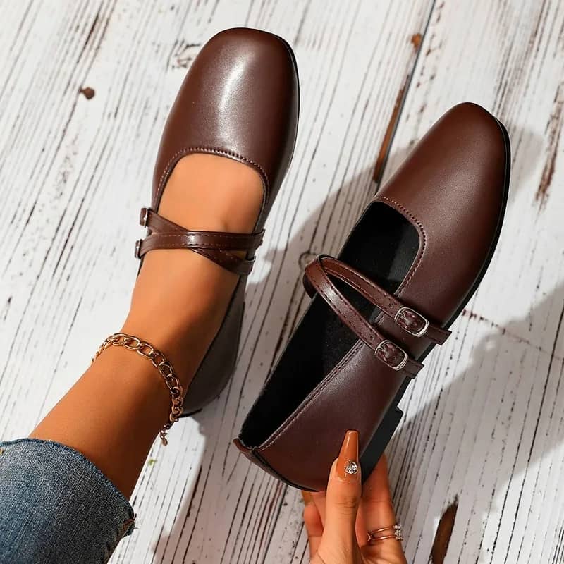 Women's Classic Retro Mary Jane Flat Shoes - Fashionable Square Toe Casual Work Shoes with Straight Buckle, Shallow Mouth Design for Everyday Comfort - Image 6